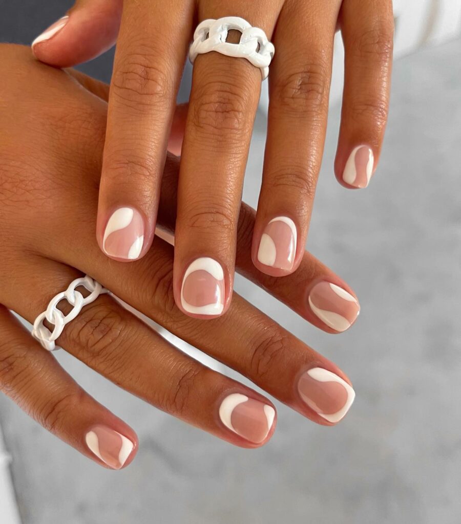 Nude And White Abstract Small Nails