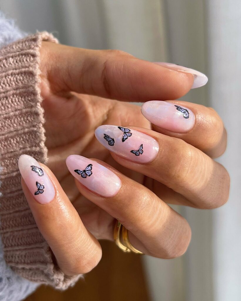 Cotton Candy Nails With Butterflies