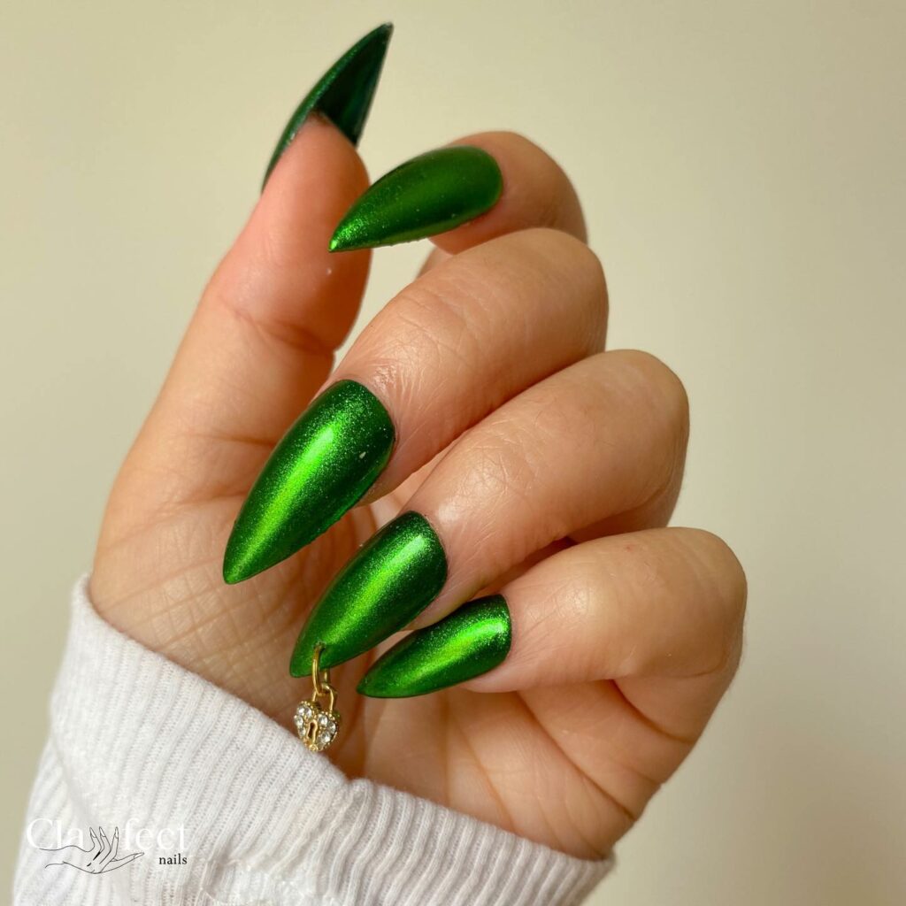 Metallic Green Stiletto Nails