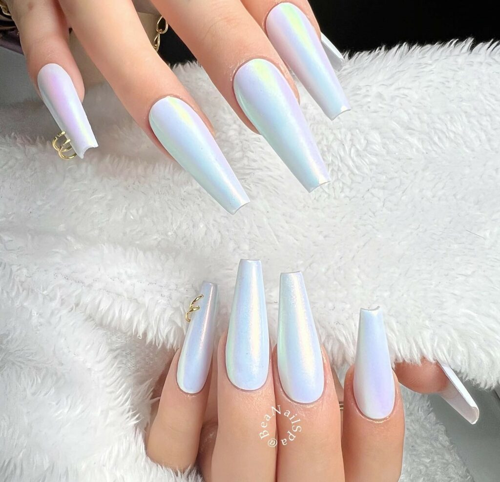 Chrome White Coffin Nail