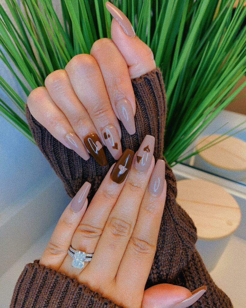 Brown Coffin February Nails With Heart