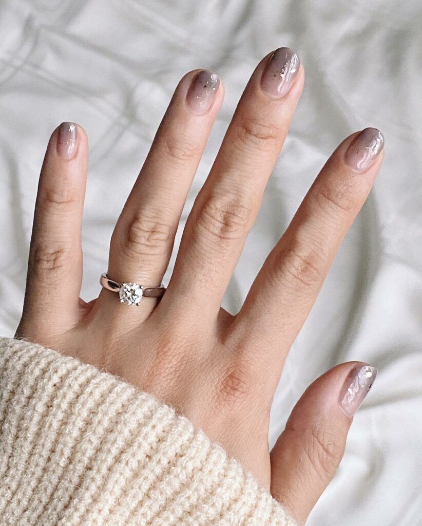 Short Ombre Brown February Nails With Glitter