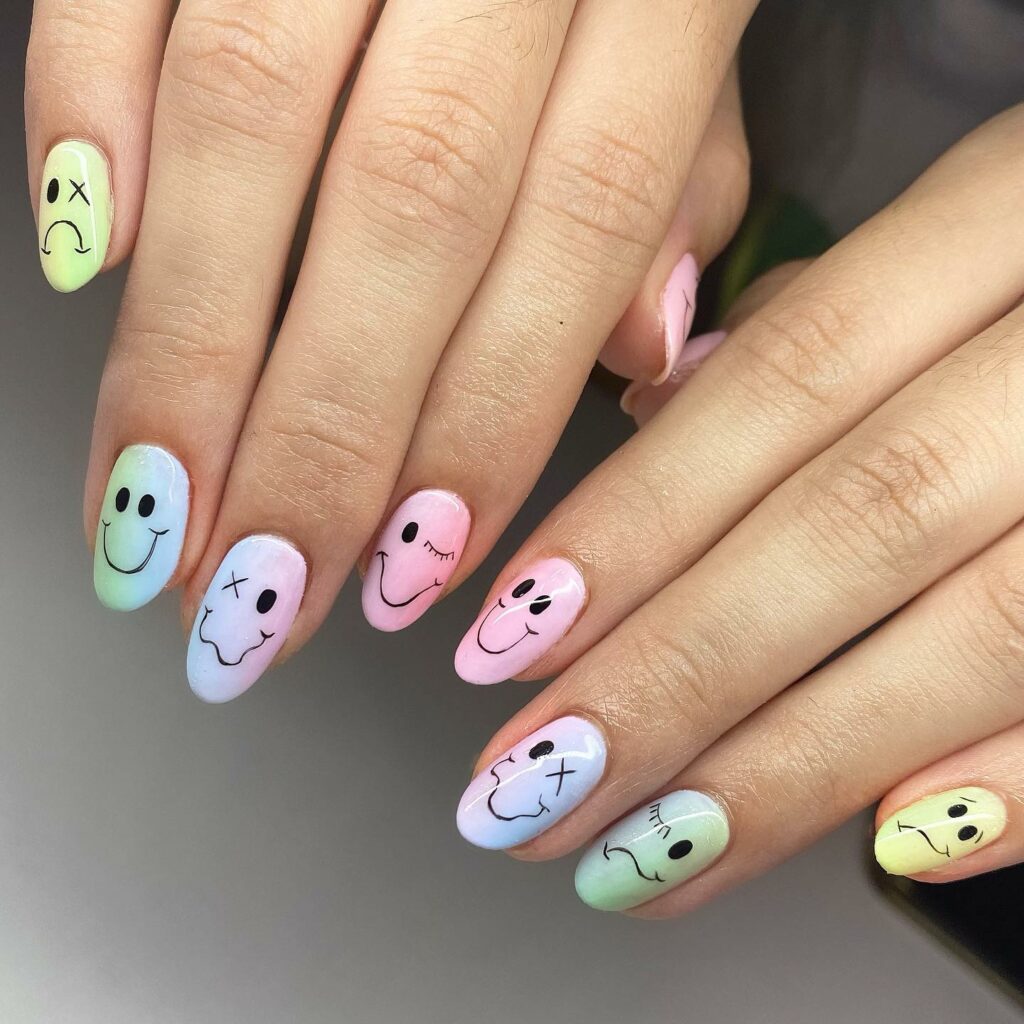 Cotton Candy Nails With Emoji