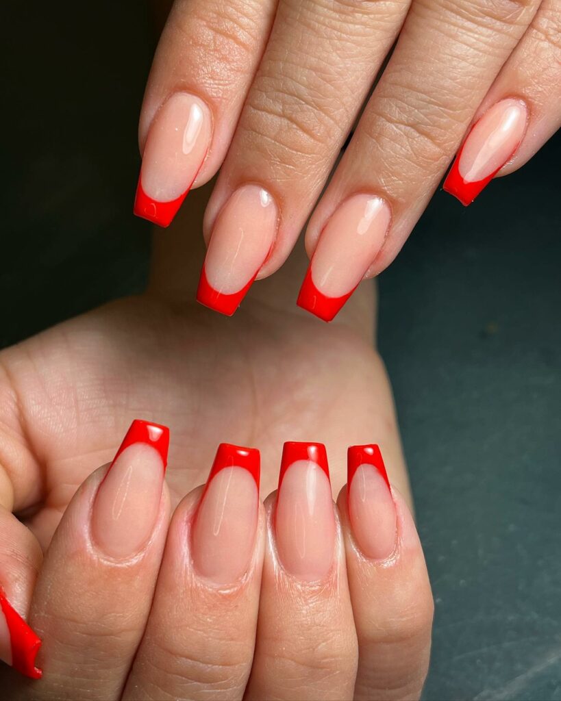 Small Coffin Red French Nail
