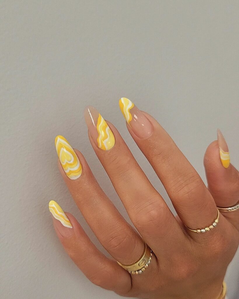 Sunshine Abstract Nails With Heart Design