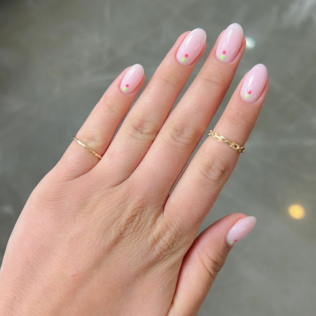 Nude Short Pink Nails with Dots