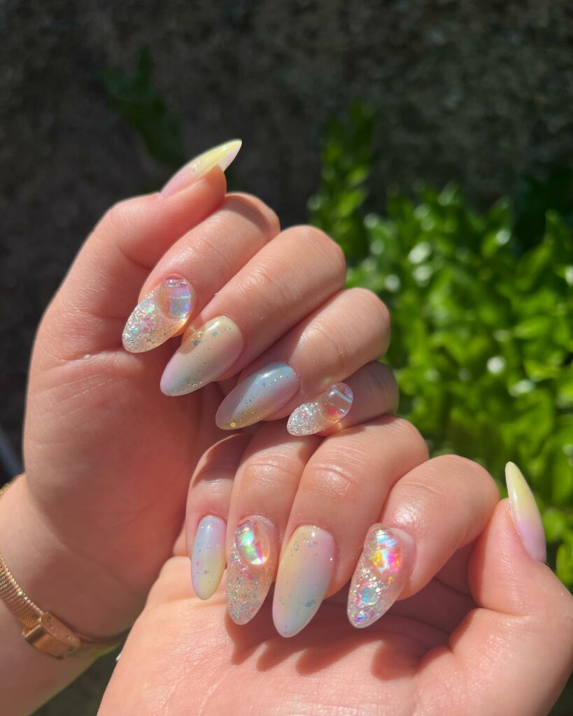 Jelly Cotton Candy Nails With Glitters