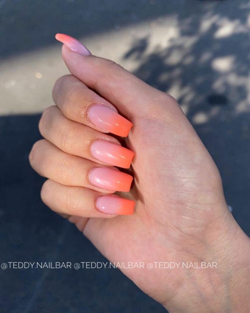 Pink And Orange Ombre Coffin Nails