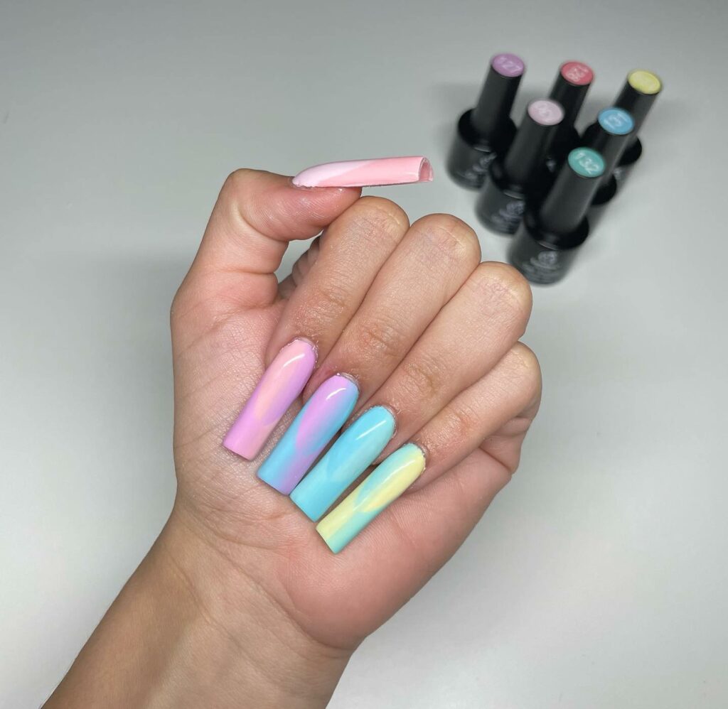 Long Cotton Candy Square Nails