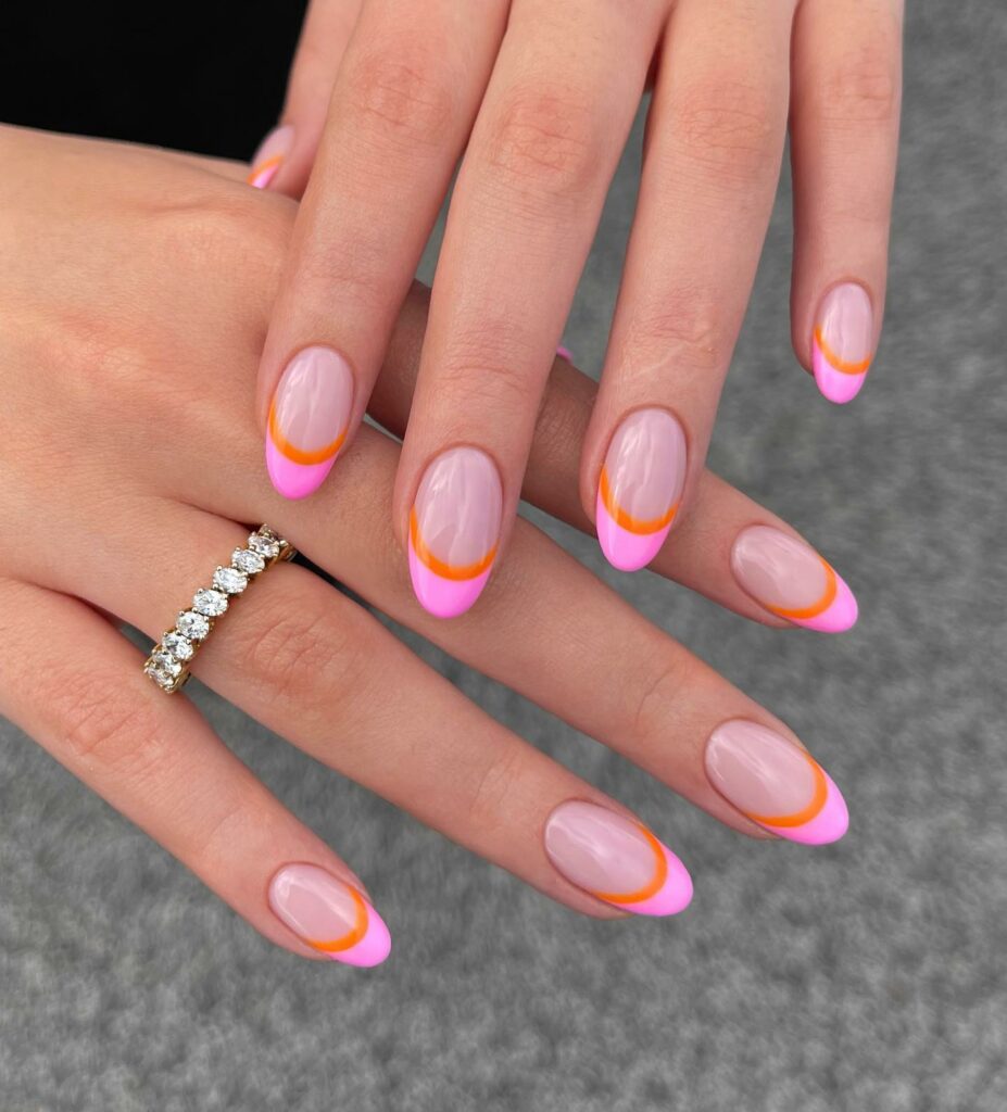 Pink And Orange French Nails