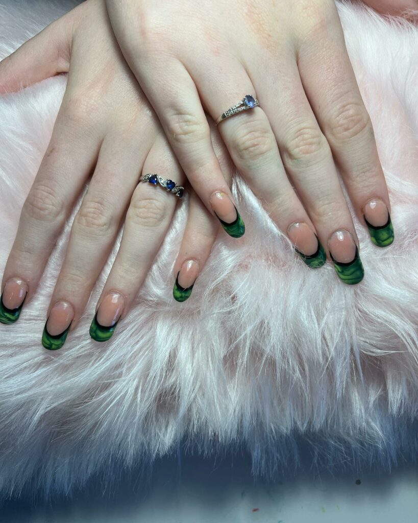 Green And Black French Tip Nails