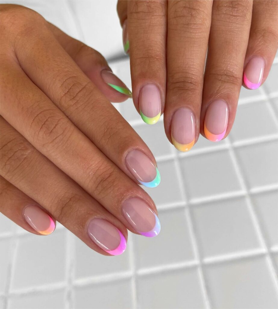 Multicolored Cotton Candy Tip Nails