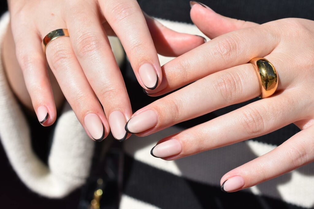 Thin Matte Black French Nails