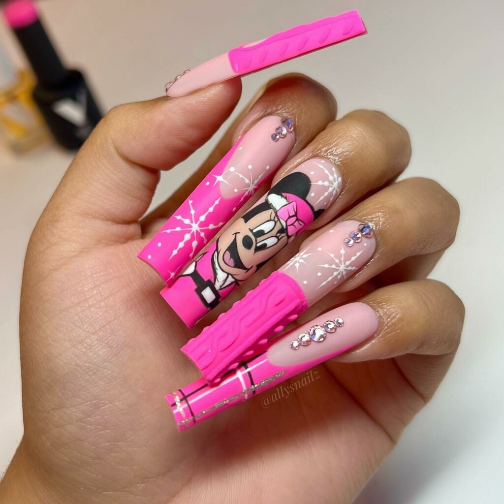 Minnie Mouse Pink Long Nails