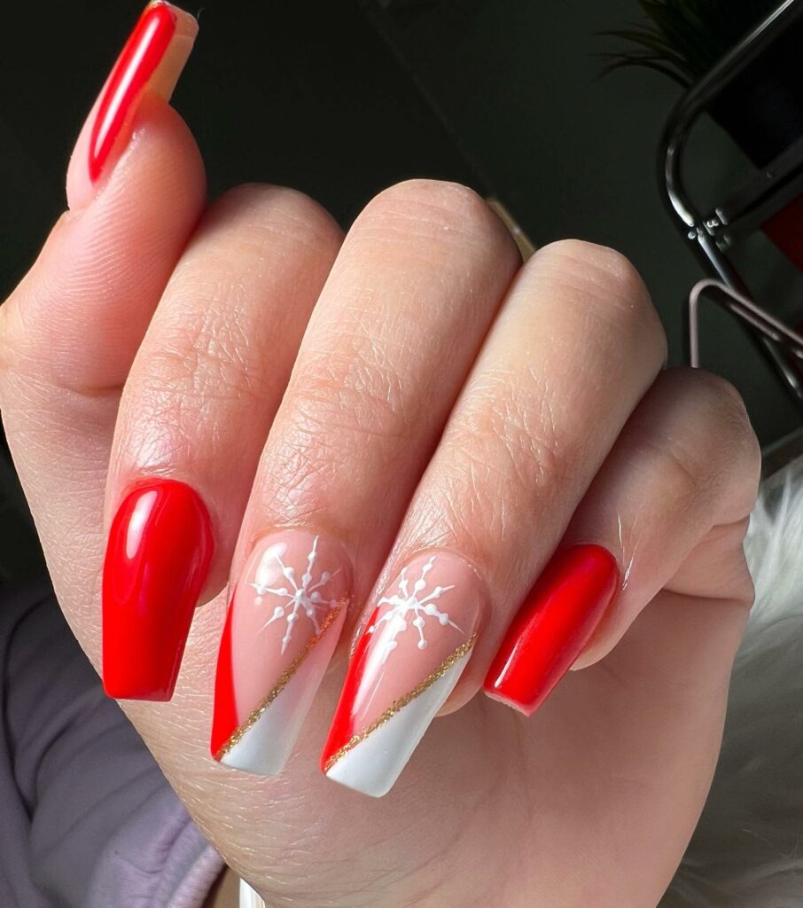 Red Coffin Nail With Snow Flakes 