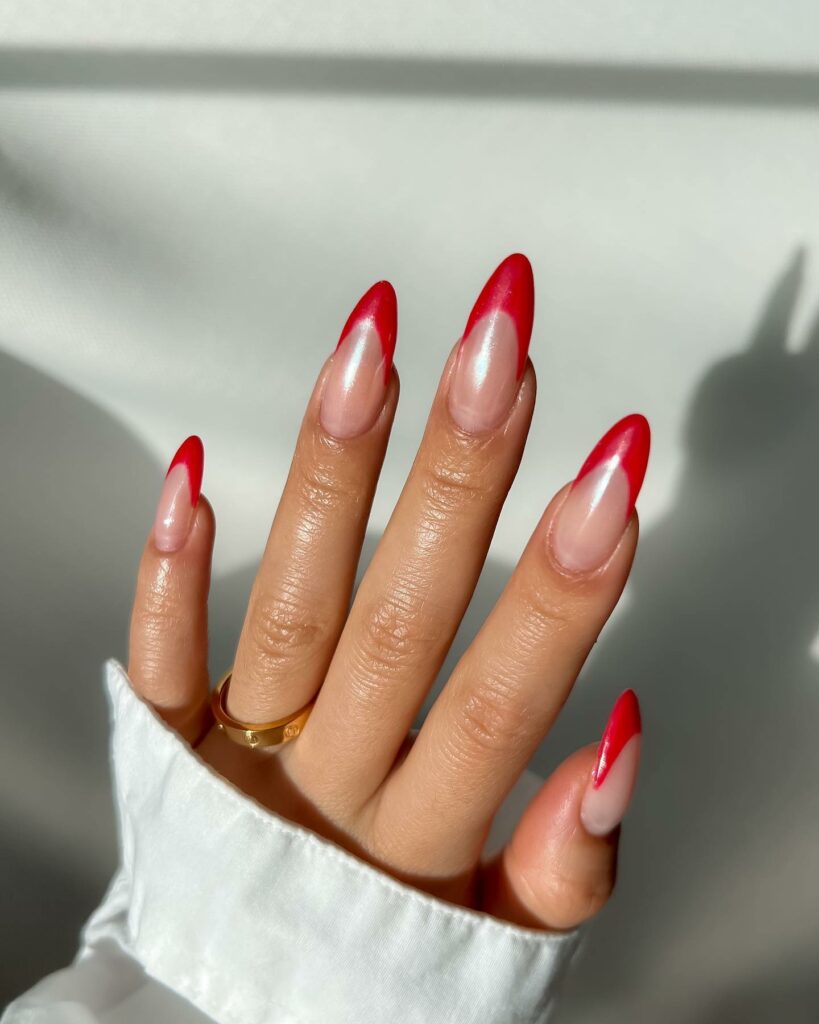 Red Chrome French Nails
