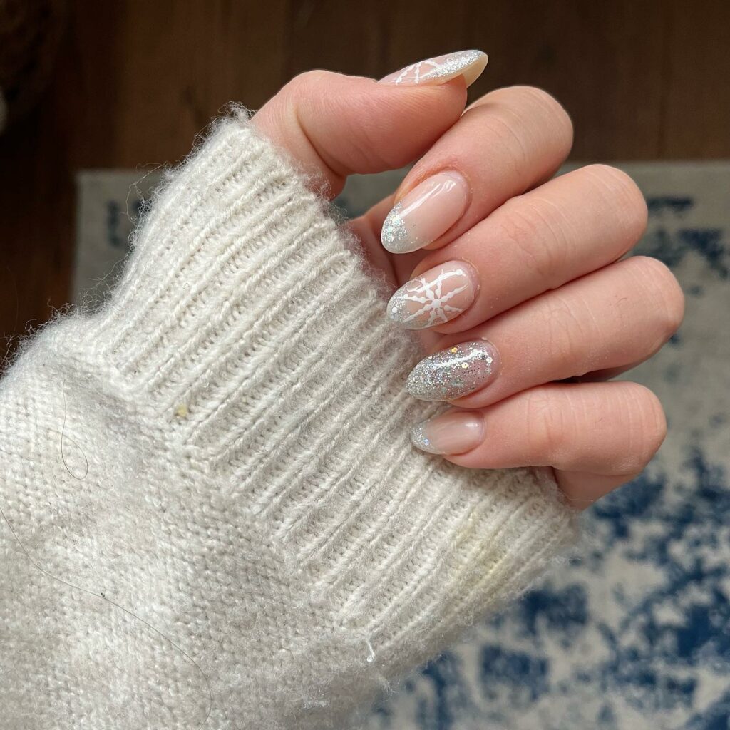 Small Round Winter Nails With Glitter
