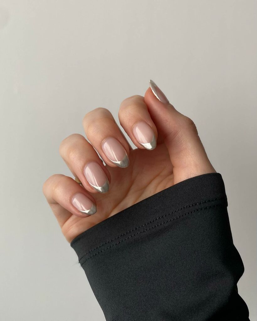 Metallic Silver French Nails