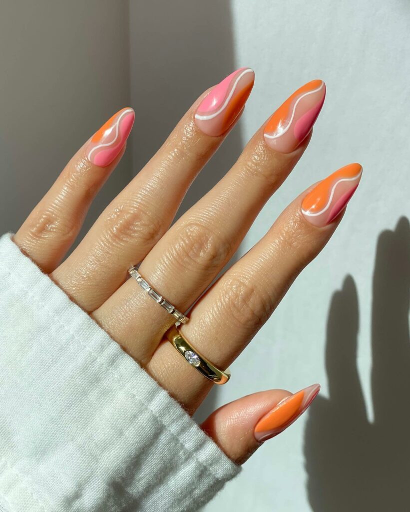 Pink And Orange Abstract Nails