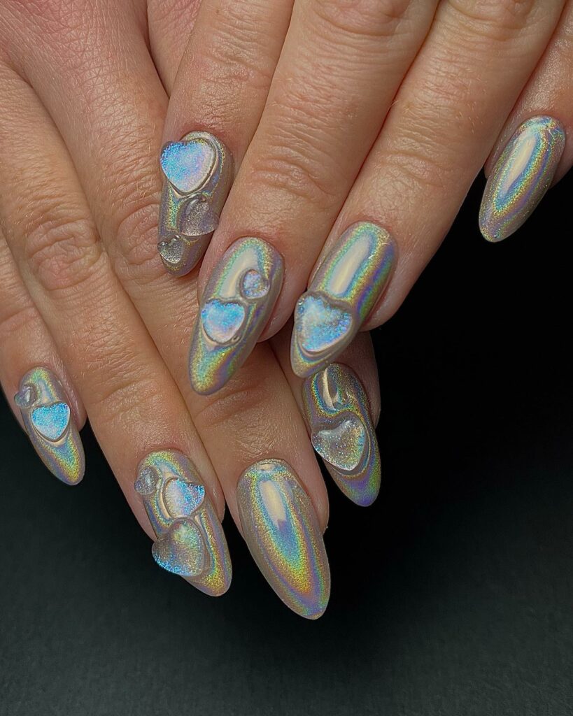 Holographic Nail With 3D Heart