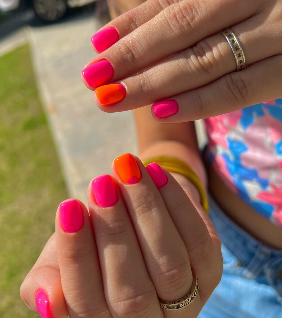 Pink And Orange Small Nails