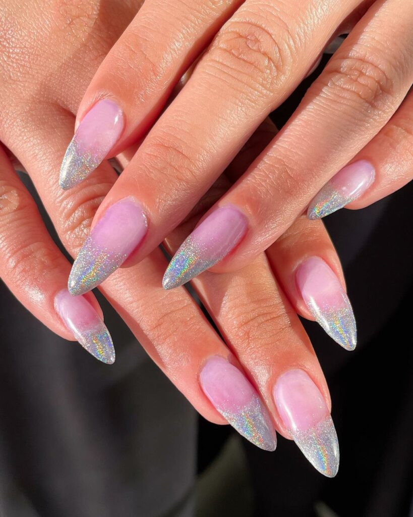 Holographic French Tips Nail