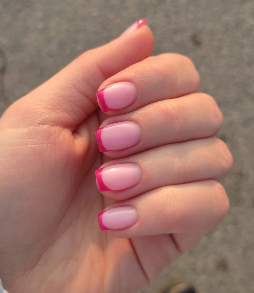 Hot Pink French Tips on Short Pink Nails