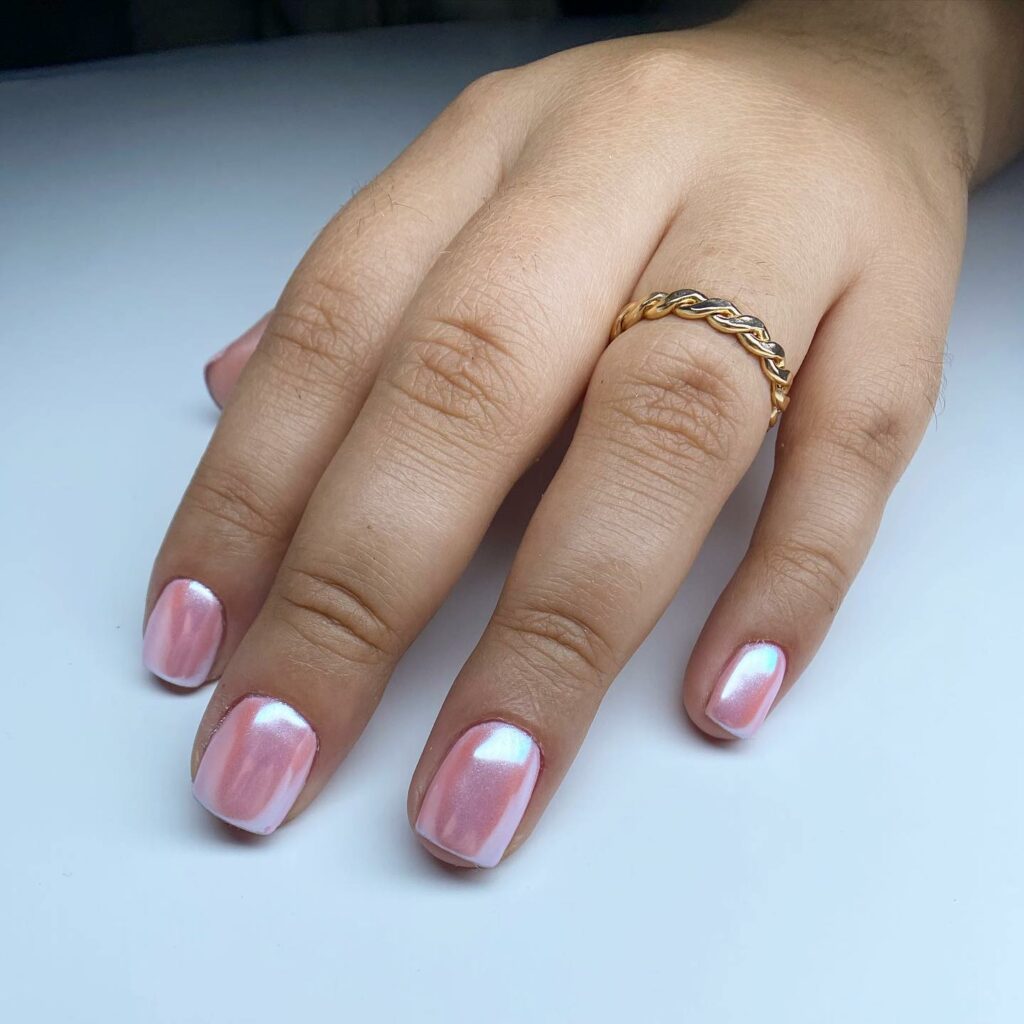 Short Metallic Pastel Pink Nail