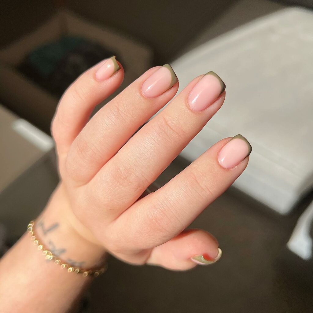 Thin Khaki French Tip Nails