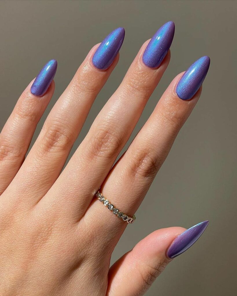 Metallic Purple Almond Nails
