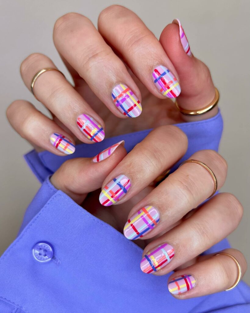 Easter Color Plaid Nails