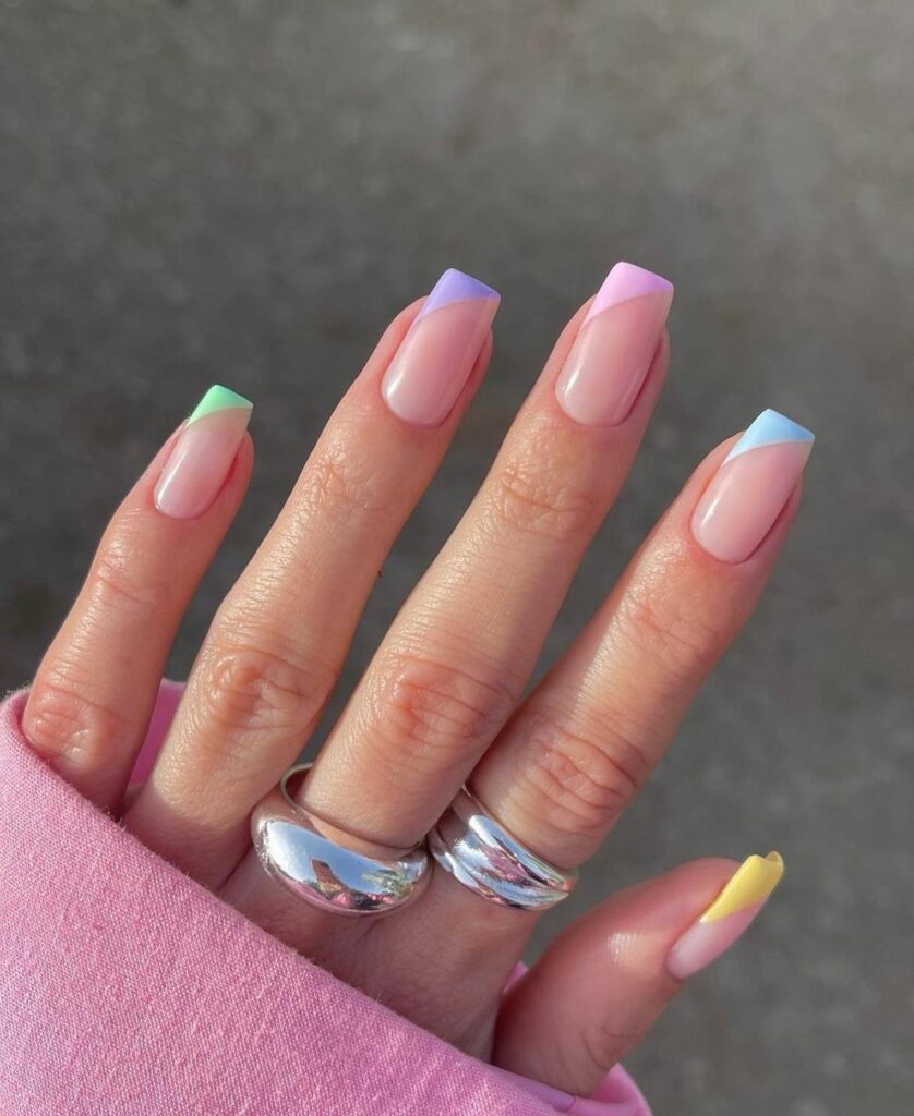 Multi-Colored Side French Tip Nails