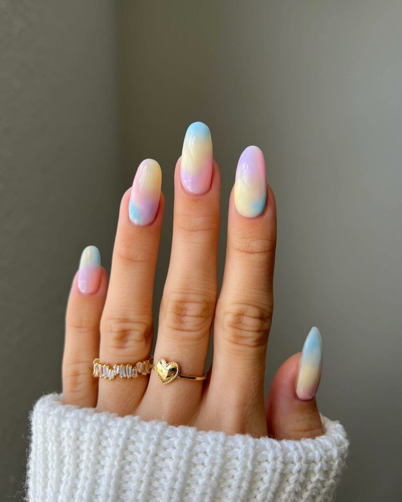 Medium Long Cotton Candy Round Nails