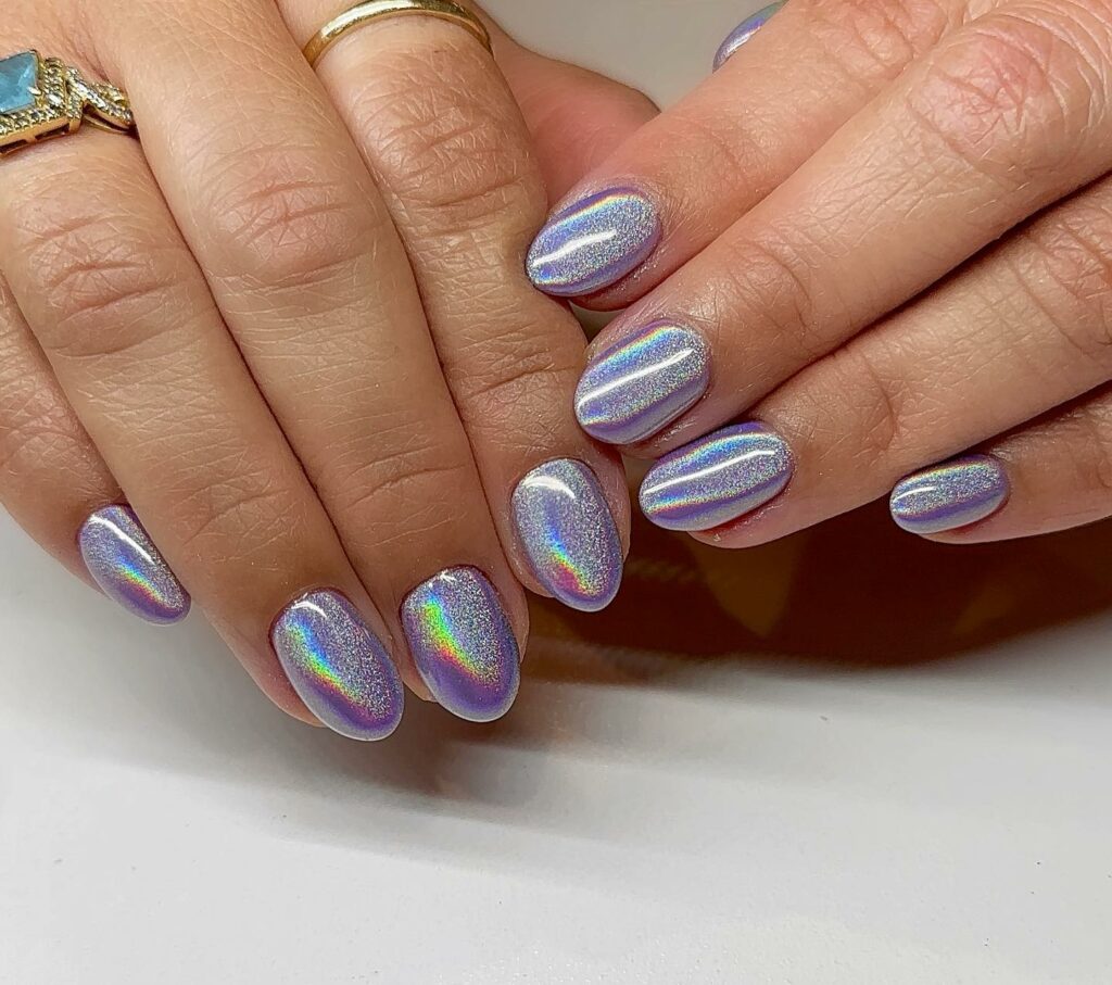 Purple Holographic On Small Round Nail