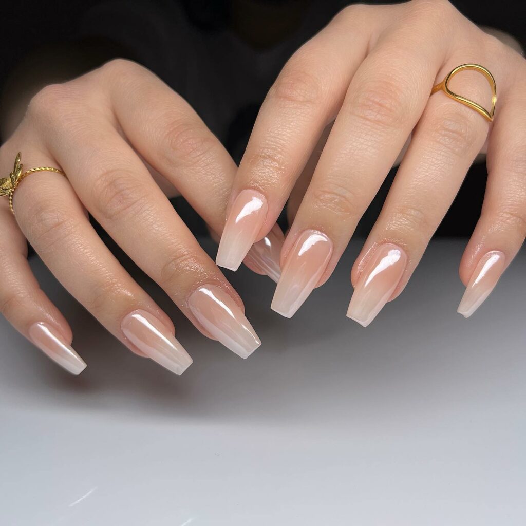 Nude Chrome Coffin Nails