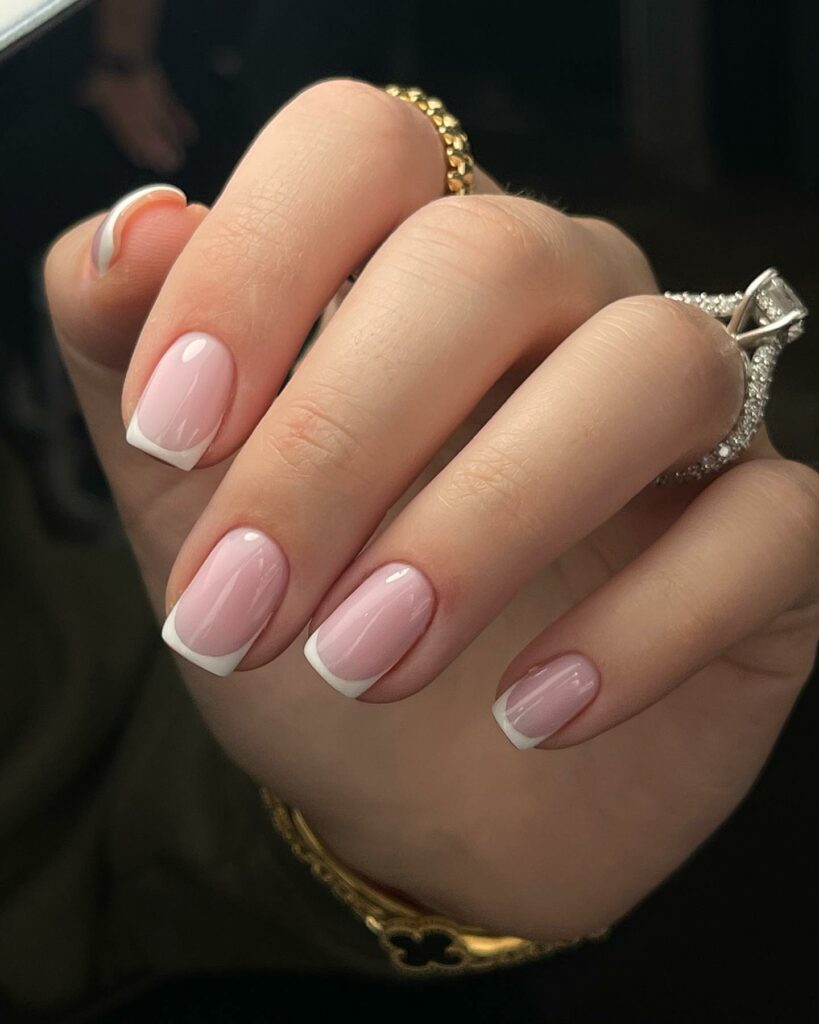 White Thin French On Pink Nails