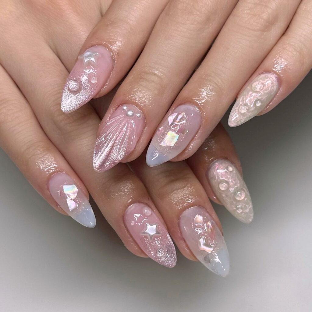 Gel Mermaid Nails With Bubbles