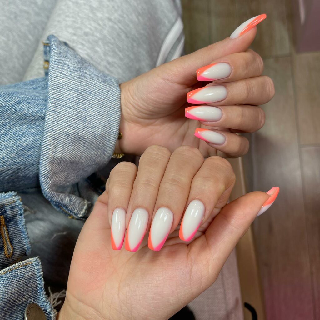 Coral V Tip French Nails