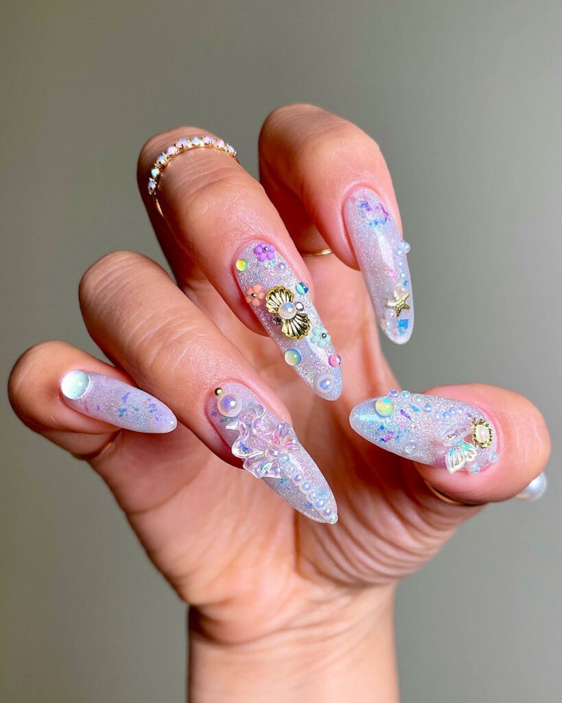 Mermaid -Inspired Nails With Colorful Bubble Design