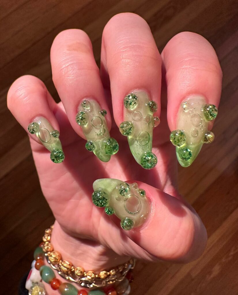 Bubble Green Nails 