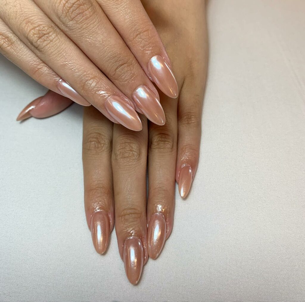 Glossy Almond Chrome Nails