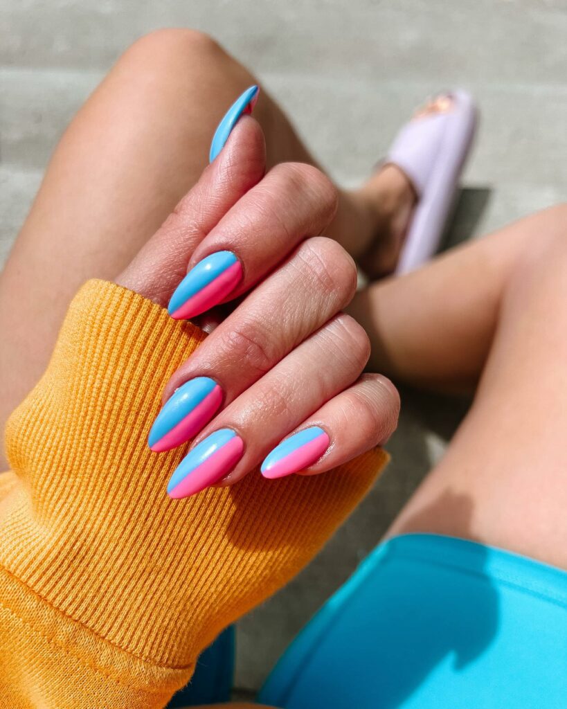 Half Pink Half Blue Cotton Candy Nails