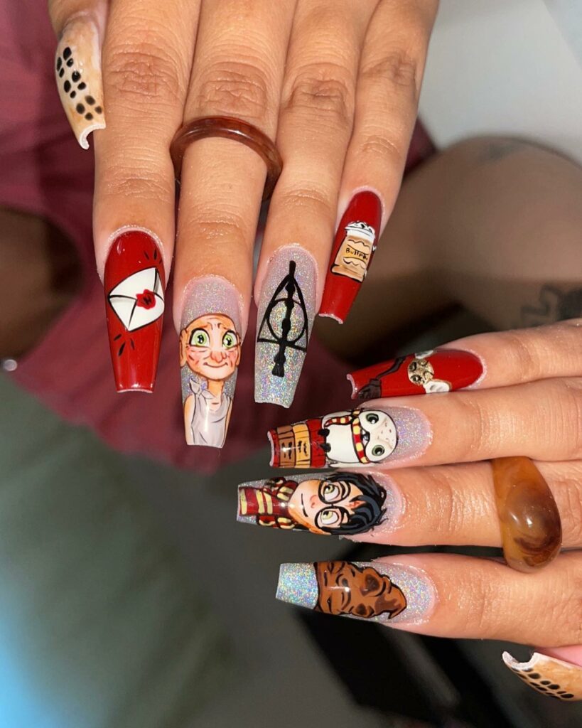 Harry Potter Design On Acrylic Coffin Nails