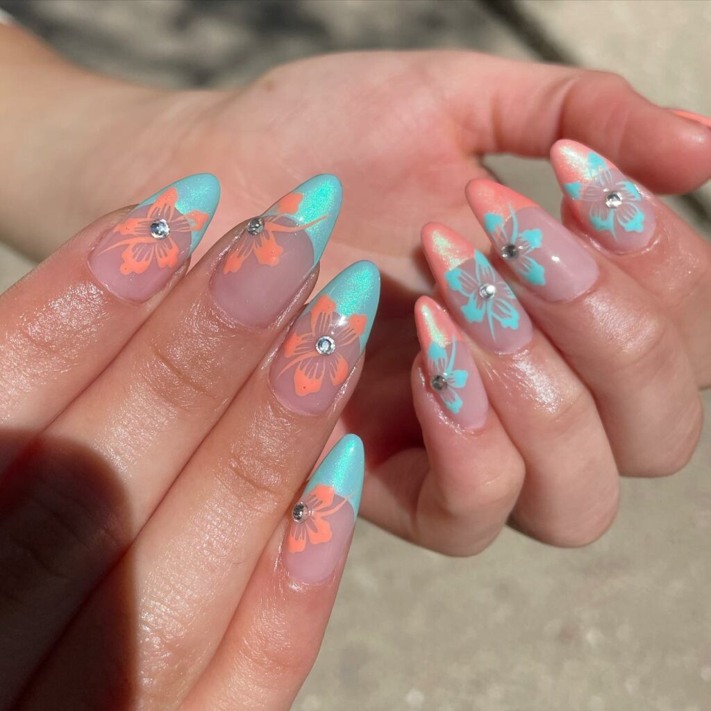 Stiletto Nails With Floral Pattern 
