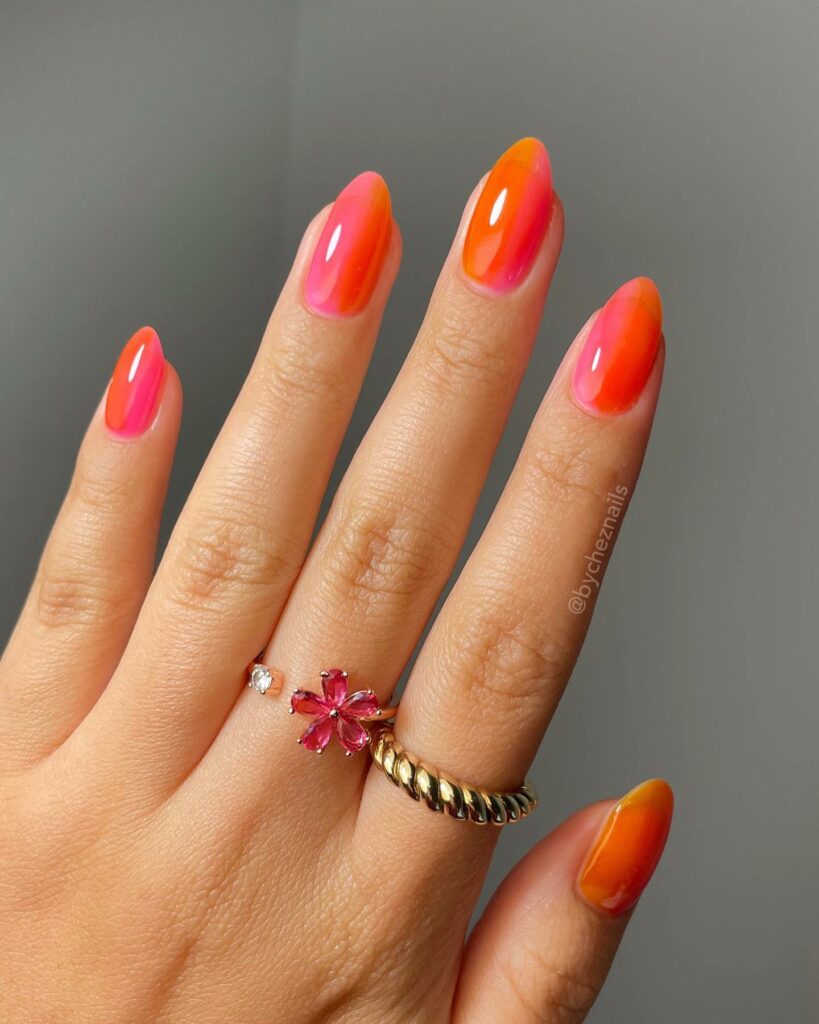 Pink And Orange Sunset Nails