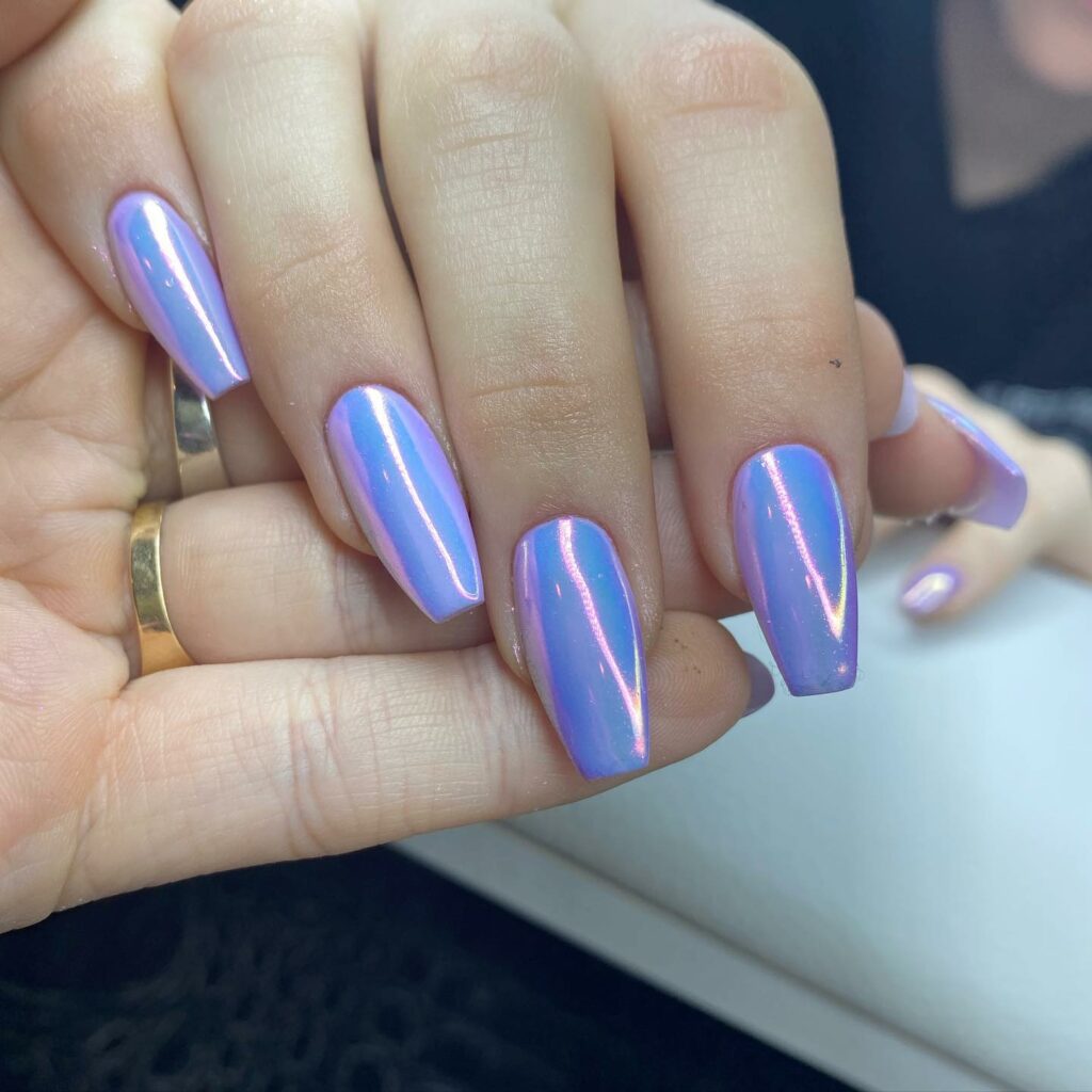 Chrome Purple Coffin Nail