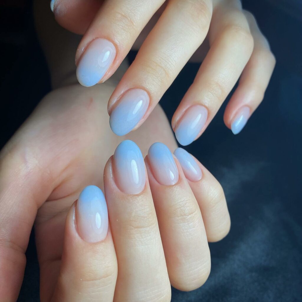 Light Blue And Nude Short Ombre Nails