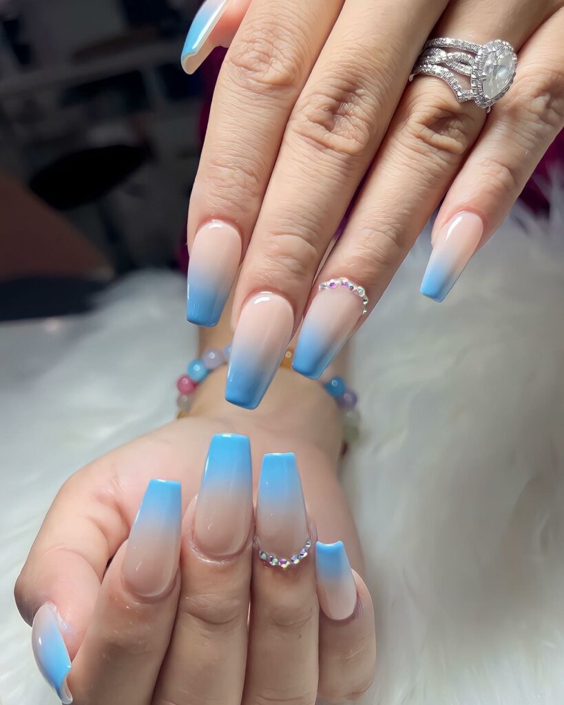 Cotton Candy Nails With Rhinestones