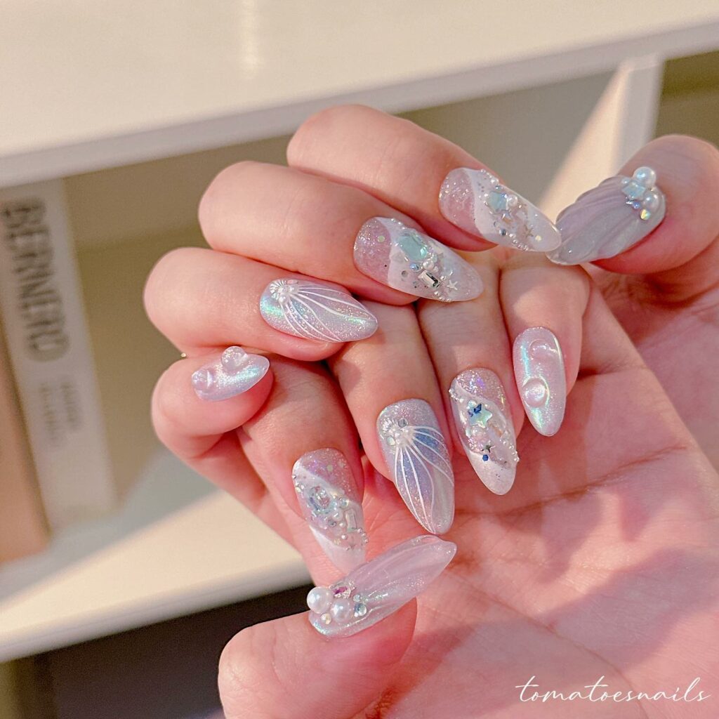 Mermaid Chrome Nails With Bubble Design