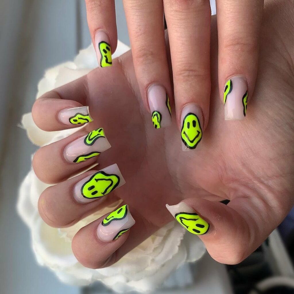 Neon Smiley Nails